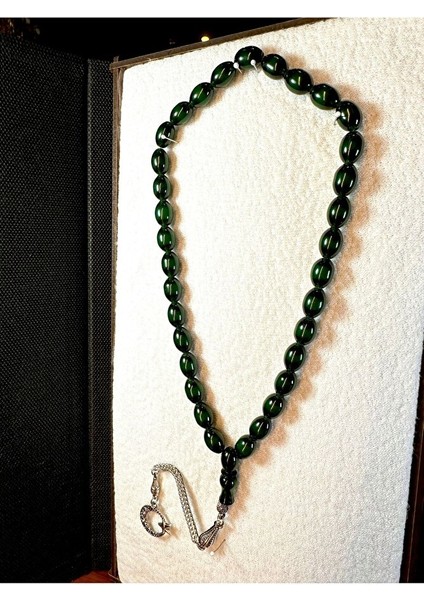 Sıkma Çubuk Kehribar Tesbih Yeşil Renkli Beyzi Kesim T-171 fırsatları