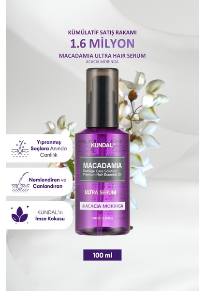 Kuru ve Yıpranmış Saçlara Onarıcı Bakım Serumu KUNDAL Macadamia Ultra Hair Serum (Acacia Moringa)