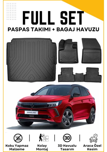 Opel Grandland 2024 Model Alt Birebir Uyumlu Bagaj Havuzu+Paspas Seti
