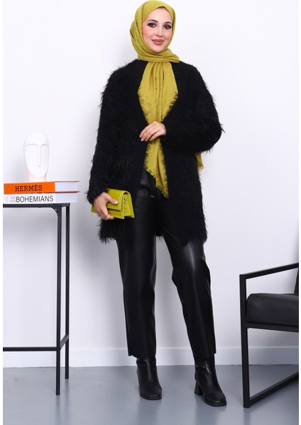 Siyah Uzun Angora Yumoş Triko Hırka fiyatları