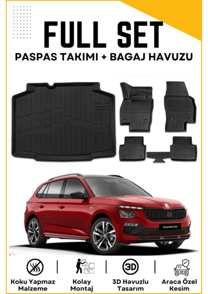 Skoda Kamiq 2025 Model Birebir Uyumlu Bagaj Havuzu+Paspas Seti