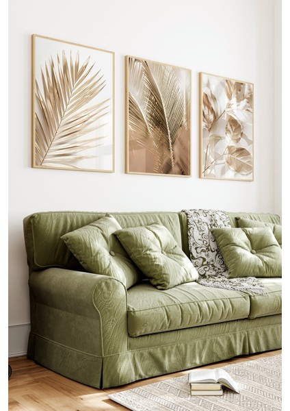 🌿 Altın Tonlarda Tropikal Yaprak Temalı 3’lü Çerçeveli Tablo Seti🌿 CRV1142 23 x 32 indirimleri