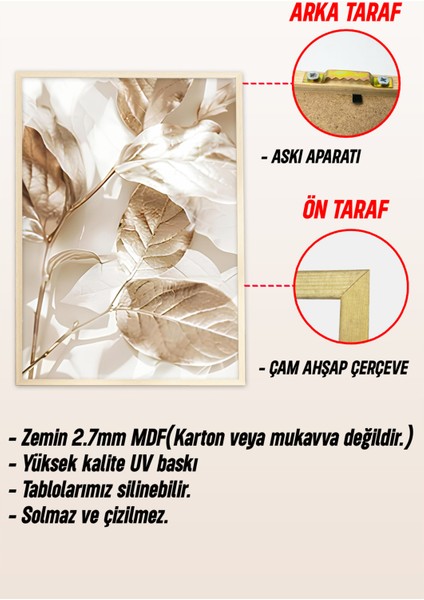 🌿 Altın Tonlarda Tropikal Yaprak Temalı 3’lü Çerçeveli Tablo Seti🌿 CRV1142 23 x 32