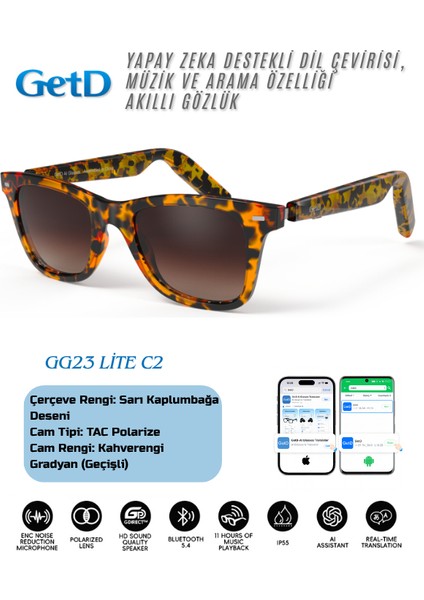 GG23C2 Getd Akıllı Gözlük – Çeviri, Müzik ve Arama Özellikli Bluetooth Gözlük