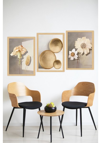 🖼️modern Doğallığın Yansıması Altın Tabak Çiçek Detaylı Tablo Seti Çerçeve GÖRÜNÜMLÜ🌟CRVS1140 13 x 17 modelleri