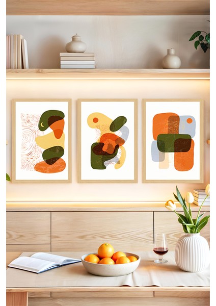 🌿modern Soyut Sanatın Şıklığı: Çerçeve Görünümlü 3’lü Tablo Seti🌟 CRVS1137 13 x 17