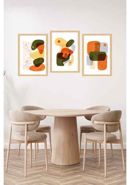 🌿modern Soyut Sanatın Şıklığı: Çerçeve Görünümlü 3’lü Tablo Seti🌟 CRVS1137 13 x 17 fiyatları