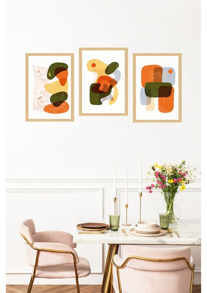 🌿modern Soyut Sanatın Şıklığı: Çerçeve Görünümlü 3’lü Tablo Seti🌟 CRVS1137 13 x 17 fırsatları