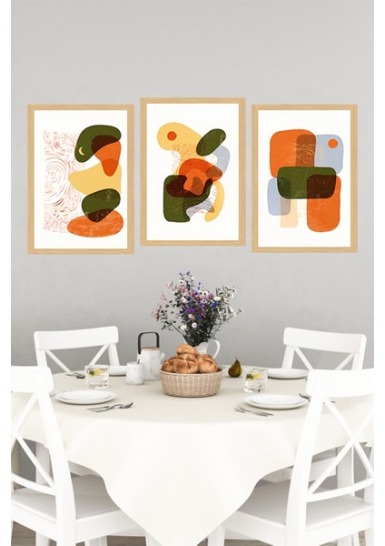 🌿modern Soyut Sanatın Şıklığı: Çerçeve Görünümlü 3’lü Tablo Seti🌟 CRVS1137 13 x 17 indirimleri