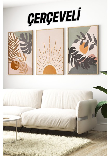 🌿 Güneş ve Yaprak Temalı 3’lü Ahşap Çerçeveli Tablo Seti🌿 CRV1138 23 x 32