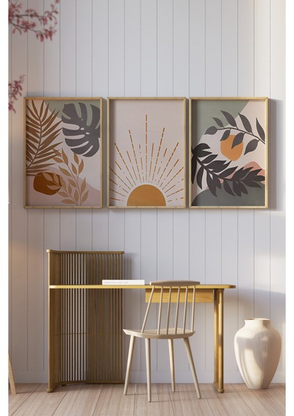 🌿 Güneş ve Yaprak Temalı 3’lü Ahşap Çerçeveli Tablo Seti🌿 CRV1138 23 x 32 fiyatları