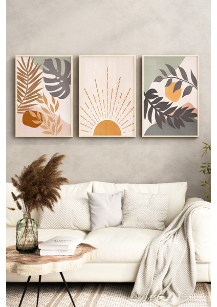 🌿 Güneş ve Yaprak Temalı 3’lü Ahşap Çerçeveli Tablo Seti🌿 CRV1138 23 x 32 fırsatları
