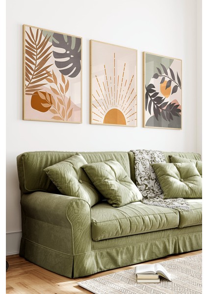 🌿 Güneş ve Yaprak Temalı 3’lü Ahşap Çerçeveli Tablo Seti🌿 CRV1138 23 x 32 indirimleri