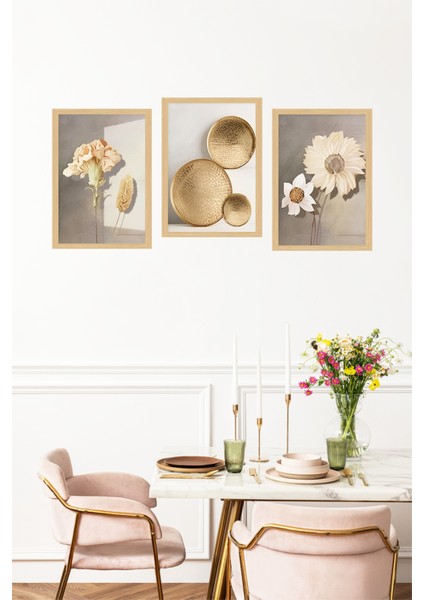 🖼️modern Doğallığın Yansıması Altın Tabak Çiçek Detaylı Tablo Seti Çerçeve GÖRÜNÜMLÜ🌟CRVS1140 13 x 17 fırsatları