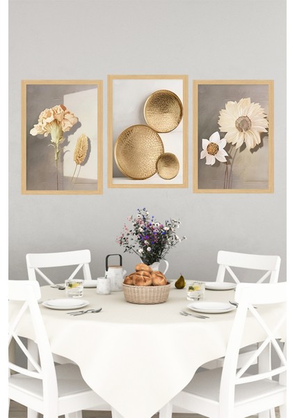 🖼️modern Doğallığın Yansıması Altın Tabak Çiçek Detaylı Tablo Seti Çerçeve GÖRÜNÜMLÜ🌟CRVS1140 13 x 17 indirimleri