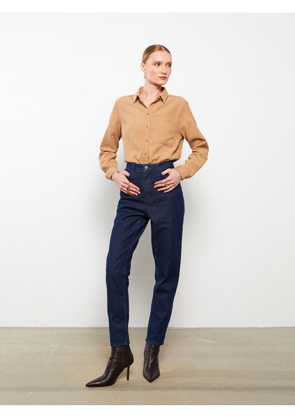 Yeni Sezon Kadın Yüksek Bel Mom Fit Düz Jean Pantolon