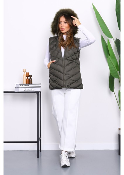 Haki Kapüşonlu Cepli Şişme Yelek fiyatları