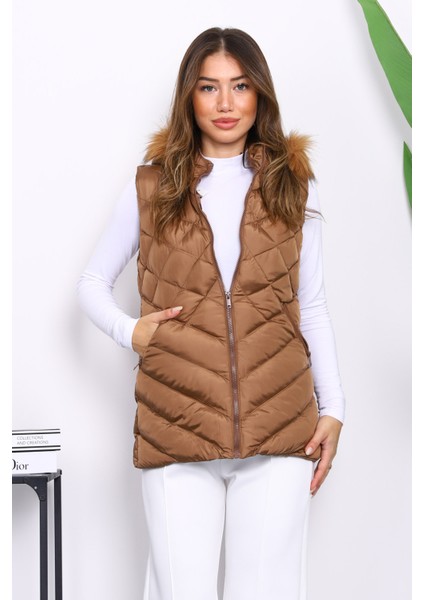 Taba Kapüşonlu Cepli Şişme Yelek