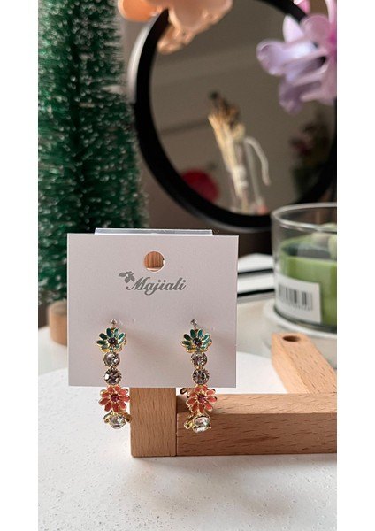 Taşlı Renkli Çiçekli C Model Küpe Xuping