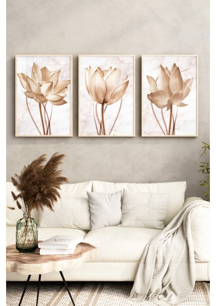 🌸 Lotus Çiçek Desenli 3'lü Mdf Çerçeveli Tablo Seti 🌸🌿 CRV1147 23 x 32 fırsatları