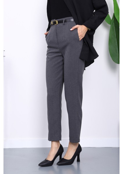 Füme Kemerli Önü Pensli Havuç Kumaş Pantolon modelleri