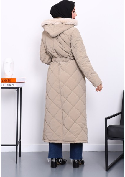 Vizon Kapüşonlu Kapitone Uzun Şişme Mont fırsatları