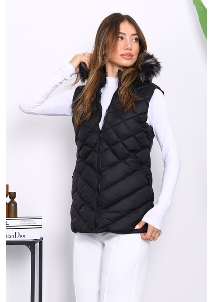 Siyah Kapüşonlu Cepli Şişme Yelek modelleri