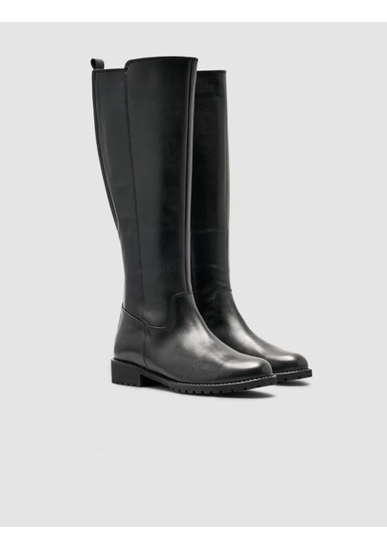 %100 Hakiki Deri Siyah Fermuarlı Kadın Düz Çizme modelleri