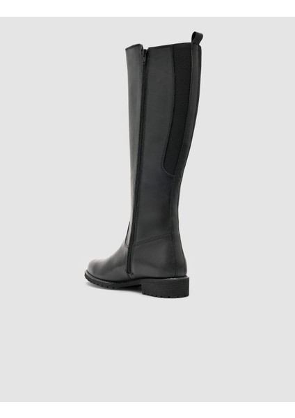 %100 Hakiki Deri Siyah Fermuarlı Kadın Düz Çizme fırsatları