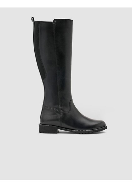 %100 Hakiki Deri Siyah Fermuarlı Kadın Düz Çizme indirimleri