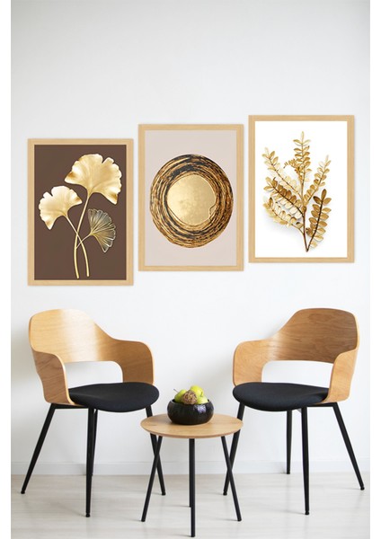 ✨ Altın Detaylı Bitki ve Daire Temalı 3’lü Çerçeve Görünümlü Tablo Seti ✨ CRVS1132 13 x 17 modelleri