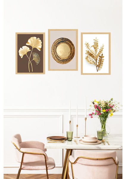 ✨ Altın Detaylı Bitki ve Daire Temalı 3’lü Çerçeve Görünümlü Tablo Seti ✨ CRVS1132 13 x 17 fırsatları