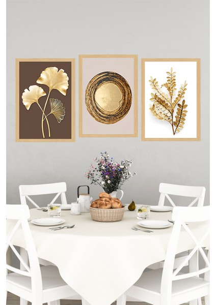 ✨ Altın Detaylı Bitki ve Daire Temalı 3’lü Çerçeve Görünümlü Tablo Seti ✨ CRVS1132 13 x 17 indirimleri