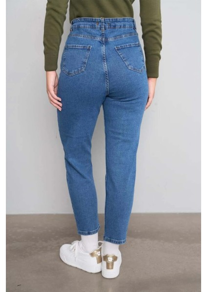 Ara Mavi Kadın Boyfriend Kot Pantolon – Rahat Kesim, Yüksek Bel, Günlük Şehir Şıklığı fiyatları