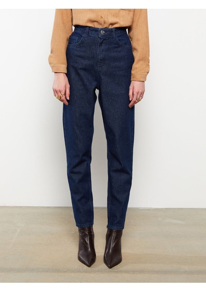 Yeni Sezon Kadın Yüksek Bel Mom Fit Düz Jean Pantolon fırsatları