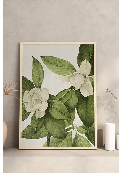 🌿 3’lü Çerçeveli Yeşil Yapraklı Beyaz Çiçek Desenli Tablo Seti – Botanik ve Natürel Stil🌿 CRV1157 23 x 32 modelleri