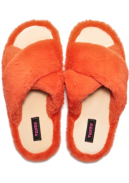 Çapraz Peluş Kadın Ev Terliği Turuncu 36/41