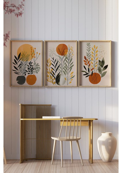 🌿 Turuncu Vazo ve Yaprak Temalı 3’lü Çerçeveli Tablo Seti Modern Dekorasyonun Yeni Yüzü 🌿 CRV1158 23 x 32 fiyatları