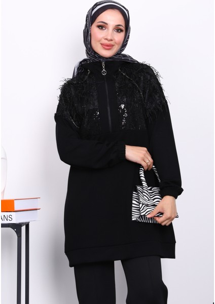 Siyah Yaka Fermuarlı Püsküllü Tunik modelleri