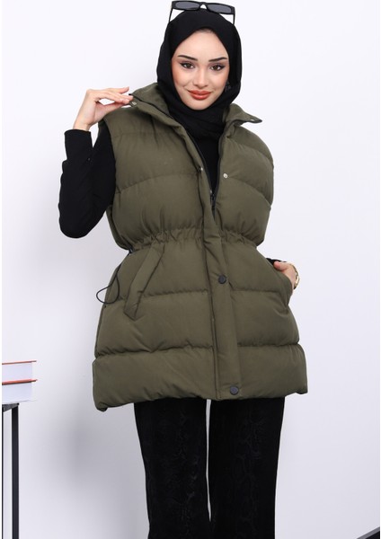 Haki Bel Lastikli Cepli Şişme Yelek modelleri