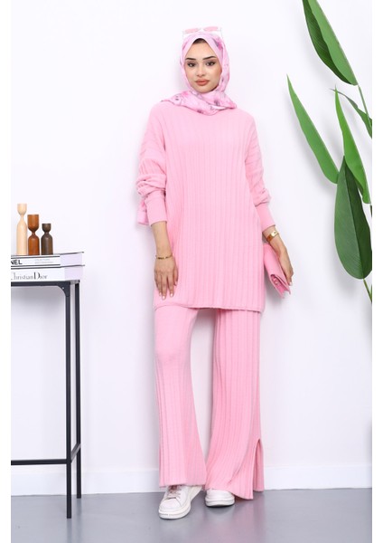 Pembe Fitilli Yumoş Tunik Pantolonlu Triko Takım fiyatları