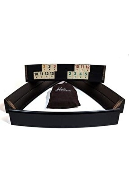 El Yapımı Oval Siyah Masif Ahşap Okey Takımı Modern Tema 106 Parça