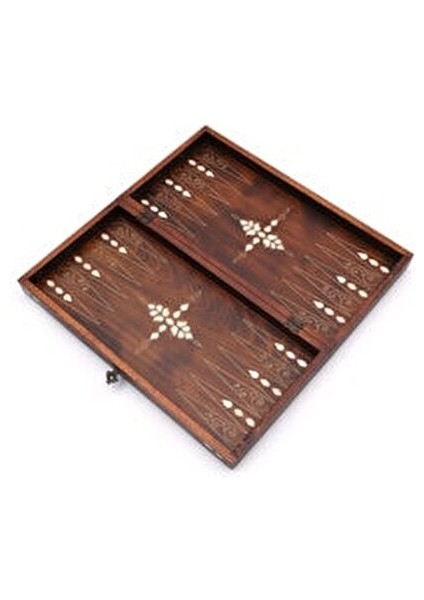 Büyük Boy Damalı Tavla Takımı Sedef Kakma ve Telkari İşçiliği Ahşap 2 Parça