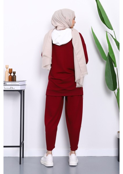 Bordo Kapşonlu Tunik Pantolonlu Takım fırsatları