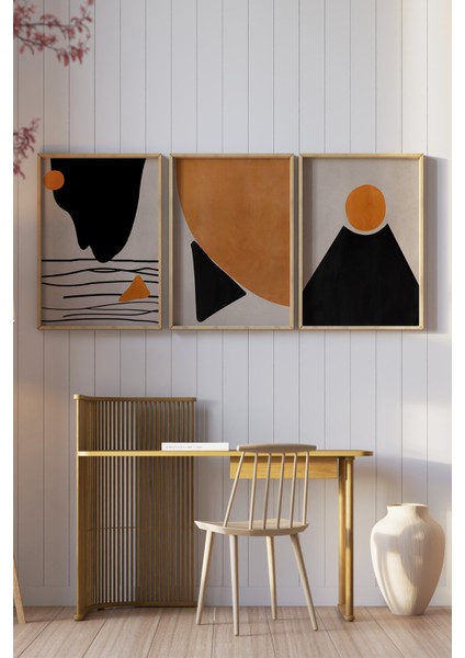 🖼️ Soyut Geometrik Desenli 3’lü Çerçeveli Tablo Seti – Hardal, Siyah ve Krem Tonlarında 🌿 CRV1146 23 x 32 fiyatları
