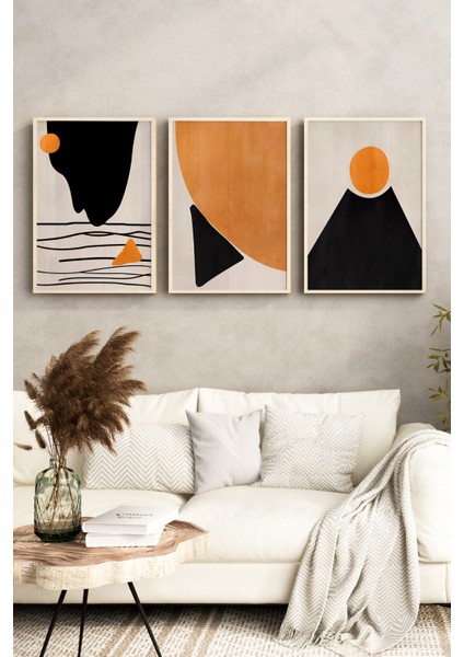 🖼️ Soyut Geometrik Desenli 3’lü Çerçeveli Tablo Seti – Hardal, Siyah ve Krem Tonlarında 🌿 CRV1146 23 x 32 fırsatları