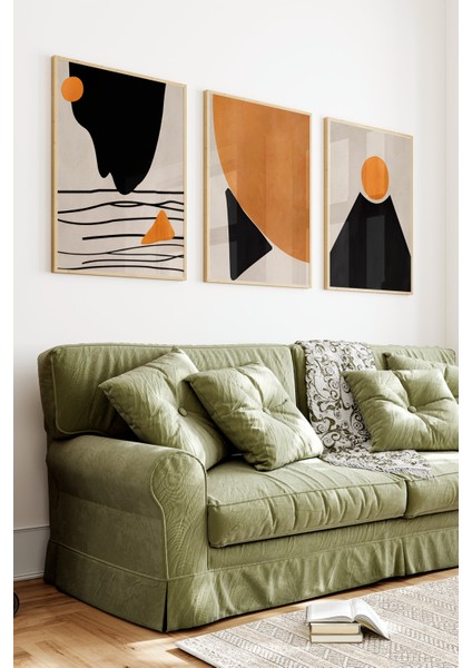 🖼️ Soyut Geometrik Desenli 3’lü Çerçeveli Tablo Seti – Hardal, Siyah ve Krem Tonlarında 🌿 CRV1146 23 x 32 indirimleri