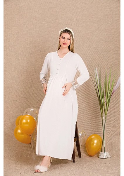 Lady Lingerie Uzun Kollu,düğme Yakalı,dantelli Lohusa-Hamile Gecelik fiyatları