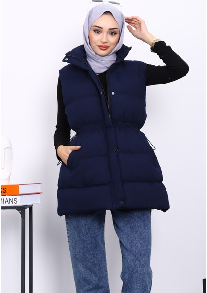 Lacivert Bel Lastikli Cepli Şişme Yelek