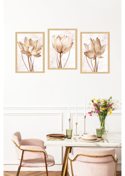 🌸 Zarafetin Yeni Yüzü: Sepya Lotus Çiçekleri Temalı 3’lü Çerçeve Görünümlü Tablo Seti 🌸 CRVS1147 13 x 17 fırsatları